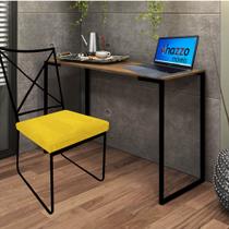 Kit Escritório Clark Cadeira e Mesa Industrial Ferro Preto Tampo MDF Caramelo Sintético Amarelo - Ahazzo Móveis