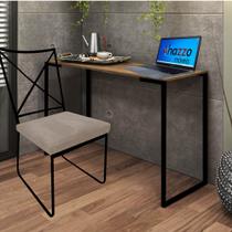 Kit Escritório Clark Cadeira e Mesa Industrial Ferro Preto Tampo MDF Caramelo Suede Bege - Ahazzo Móveis