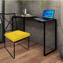 Kit Escritório Clark Cadeira e Mesa Industrial Ferro Preto Tampo MDF Preto material sintético Amarelo - Ahazzo Móveis