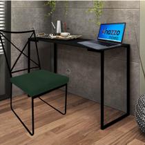 Kit Escritório Clark Cadeira e Mesa Industrial Ferro Preto Tampo MDF Preto Suede Verde Escuro - Ahazzo Móveis