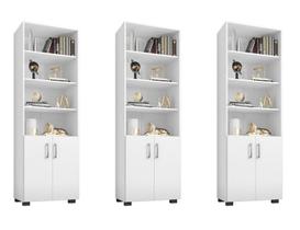 Kit Escritório com 3 Livreiros Portas Pequenas Office Branco - FdECOR