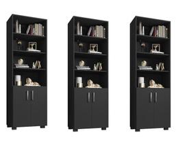 Kit Escritório com 3 Livreiros Portas Pequenas Office Preto TX - FdECOR Kit Escritório com 3 Livreiros Portas Pequenas Office Preto TX - FdECOR
