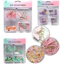 Kit escritório com clips + binders e tachinha percevejo com 67 peças