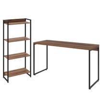 Kit Escritório Estante 4 Prateleiras Com Mesa 135Cm Nogal