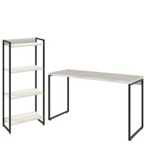 Kit Escritório Estante 4 Prateleiras Com Mesa 135Cm Snow