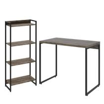 Kit Escritório Estante 4 Prateleiras Mesa 90Cm Carvalho