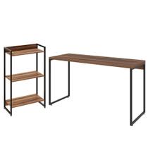 Kit Escritório Estante Areta 3 Prateleiras com Mesa Industrial Aspen 135cm C01 Nogal - Lyam Decor