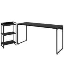 Kit Escritório Estante Areta 3 Prateleiras com Mesa Industrial Aspen 150cm C01 Onix - Lyam Decor