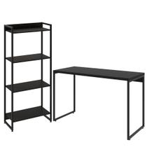 Kit Escritório Estante Areta 4 Prateleiras com Mesa Industrial Aspen 120cm C01 Onix - Lyam Decor