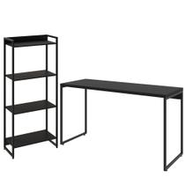 Kit Escritório Estante Areta 4 Prateleiras com Mesa Industrial Aspen 135cm C01 Onix - Lyam Decor Kit Escritório Estante Areta 4 Prateleiras com Mesa Industrial Aspen 135cm C01 Onix - Lyam Decor