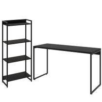 Kit Escritório Estante Areta 4 Prateleiras com Mesa Industrial Aspen 135cm C01 Onix - Lyam Decor
