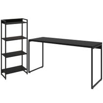 Kit Escritório Estante Areta 4 Prateleiras com Mesa Industrial Aspen 150cm C01 Onix - Lyam Decor