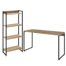 Kit Escritório Estante Areta 4 Prateleiras Mesa Industrial Aspen 120cm C01 Carvalho - Lyam Decor