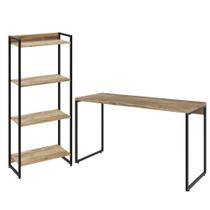 Kit Escritório Estante Areta 4 Prateleiras Mesa Industrial Aspen 120cm C01 Carvalho - Lyam Decor
