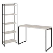 Kit Escritório Estante Areta 5 Prateleiras com Mesa Industrial Aspen 120cm C01 Snow - Lyam Decor