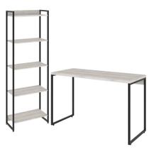 Kit Escritório Estante Areta 5 Prateleiras com Mesa Industrial Aspen 120cm C01 Snow - Lyam Decor