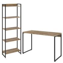 Kit Escritório Estante Areta 5 Prateleiras Mesa Industrial Aspen 120cm C01 Carvalho - Lyam Decor