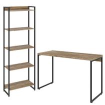 Kit Escritório Estante Areta 5 Prateleiras Mesa Industrial Aspen 120cm C01 Carvalho - Lyam Decor