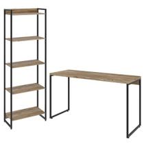 Kit Escritório Estante Areta 5 Prateleiras Mesa Industrial Aspen 135cm C01 Carvalho - Lyam Decor