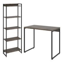 Kit Escritório Estante Areta 5 Prateleiras Mesa Industrial Aspen 90cm C01 Carvalho Dark - Lyam Decor