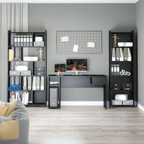 Kit Escritório Home Office 3 Peças Mesa Gamer Estantes Alta MDP Preto MENU Kit Escritório Home Office 3 Peças Mesa Gamer Estantes Alta MDP Preto MENU
