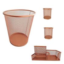 Kit Escritório Lixeira 10Litros, Porta Caneta e 2 Porta Treco Redondo Rose Gold - Gv Office Kit Escritório Lixeira 10Litros, Porta Caneta e 2 Porta Treco Redondo Rose Gold - Gv Office