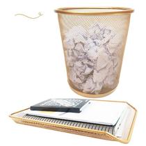 Kit Escritório Lixeira Bandeja Organizadora De Papel Dourado Kit Escritório Lixeira Bandeja Organizadora De Papel Dourado