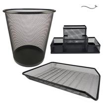 Kit Escritório Lixeira, Organizador De Mesa, Bandeja Preto Kit Escritório Lixeira, Organizador De Mesa, Bandeja Preto