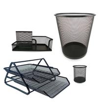 Kit Escritório Organizador Bandeja Lixeira Porta Lápis Lixo Preto Kit Escritório Organizador Bandeja Lixeira Porta Lápis Lixo Preto