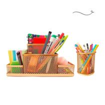 Kit Escritório Organizador de Mesa Escritório e Porta Caneta Rose Gold Dourado