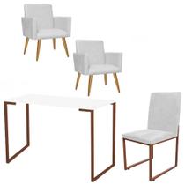 Kit Escritório Stan 2 Poltronas com Cadeira e Mesa Industrial Tampo Branco Bronze material sintético Branco - Ahz Móveis