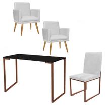 Kit Escritório Stan 2 Poltronas Rodapé com Cadeira e Mesa Industrial Preto Bronze material sintético Branco - Ahz Móveis