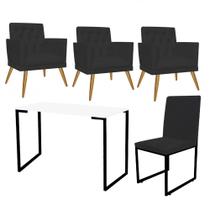 Kit Escritório Stan 3 Poltronas Maria com Cadeira e Mesa Industrial Branco Preto material sintético Preto - Ahz Móveis