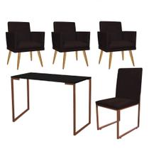 Kit Escritório Stan 3 Poltronas Rodapé com Cadeira e Mesa Industrial Preto Bronze material sintético Marrom - Ahz Móveis
