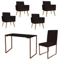 Kit Escritório Stan 4 Poltronas com Cadeira e Mesa Industrial Tampo Preto Bronze material sintético Marrom - Ahz Móveis