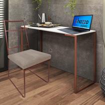 Kit Escritório Stark Cadeira e Mesa Industrial Ferro Bronze Tampo MDF Branco Suede Bege - Ahz Móveis