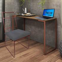 Kit Escritório Stark Cadeira e Mesa Industrial Ferro Bronze Tampo MDF Caramelo Suede Cinza - Ahz Móveis