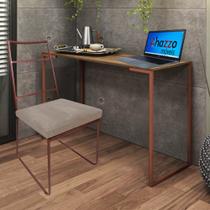 Kit Escritório Stark Cadeira e Mesa Industrial Ferro Bronze Tampo MDF Imbuia Suede Bege - Ahz Móveis