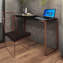 Kit Escritório Stark Cadeira e Mesa Industrial Ferro Bronze Tampo MDF Preto material sintético Marrom - Ahz Móveis