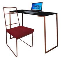 Kit Escritório Stark Cadeira e Mesa Industrial Ferro Bronze Tampo MDF Preto material sintético Vermelho - Ahz Móveis