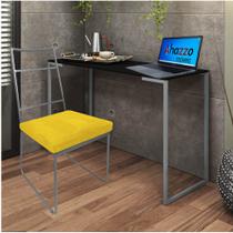 Kit Escritório Stark Cadeira e Mesa Industrial Ferro Cinza Tampo MDF Imbuia Suede Amarelo - Ahz Móveis