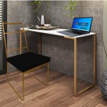 Kit Escritório Stark Cadeira e Mesa Industrial Ferro Dourado Tampo MDF Branco Suede Preto - Ahz Móveis