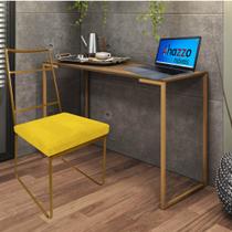 Kit Escritório Stark Cadeira e Mesa Industrial Ferro Dourado Tampo MDF Freijó material sintético Amarelo - Ahz Móveis