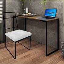 Kit Escritório Stark Cadeira e Mesa Industrial Ferro Preto Tampo MDF Ambar material sintético Branco - Ahz Móveis