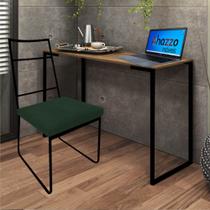 Kit Escritório Stark Cadeira e Mesa Industrial Ferro Preto Tampo MDF Ambar Suede Verde Escuro - Ahz Móveis