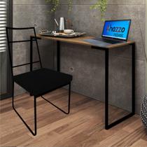 Kit Escritório Stark Cadeira e Mesa Industrial Ferro Preto Tampo MDF Caramelo Suede Preto - Ahz Móveis