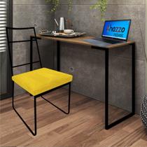 Kit Escritório Stark Cadeira e Mesa Industrial Ferro Preto Tampo MDF Castanho material sintético Amarelo - Ahz Móveis