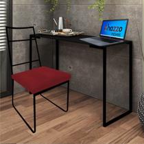 Kit Escritório Stark Cadeira e Mesa Industrial Ferro Preto Tampo MDF Preto material sintético Vermelho - Ahz Móveis