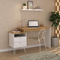 Kit Escrivaninha Mesa Escritório com Regulagem Estilo Plus 2 Gavetas 143,5cm com Prateleira Suspensa Branco/Olmo