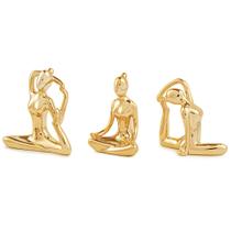 Kit Escultura Yoga Dourada Em Porcelana - 3 Pcs